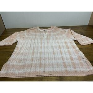 J. JILL Pure Jill XL Tunic Blouse Schiffli Eyelet Cotton Tunic Peach